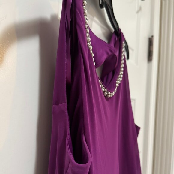SLNY Purple Chiffon Layered Dress with Beaded Neckline – Size 16 - Picture 4 of 7